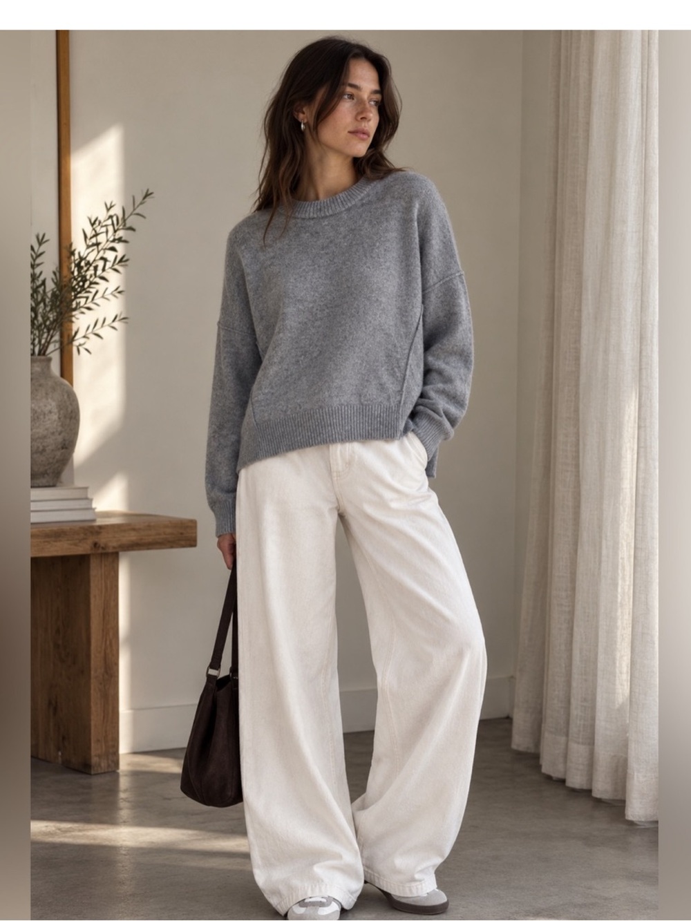 Free People 100% Cashmere Sweater XS Gray Oversized Relaxed Pullover